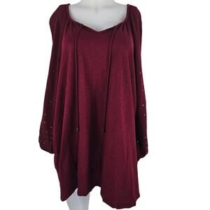 Catherines Long Sleeve Burgundy Gold Studded Sleeve Women's Blouse  2X